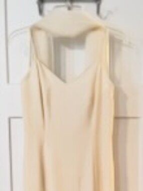 Warm Ivory Spaghetti Strap Mini Dress with V-Neck, Flowy Skirt & Back Zipper